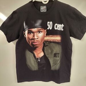 50 Cent Black Graphic Tee Y2K Rap Maxx Rock with Iconic Design. Medium